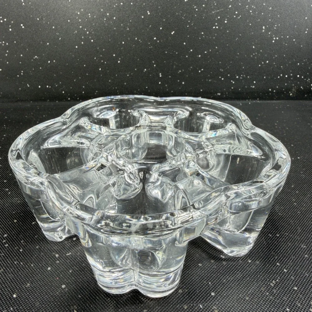 Vintage Clear Glass Heart Flower Votive Candle Holder 5 Well Trinket Dish 5in